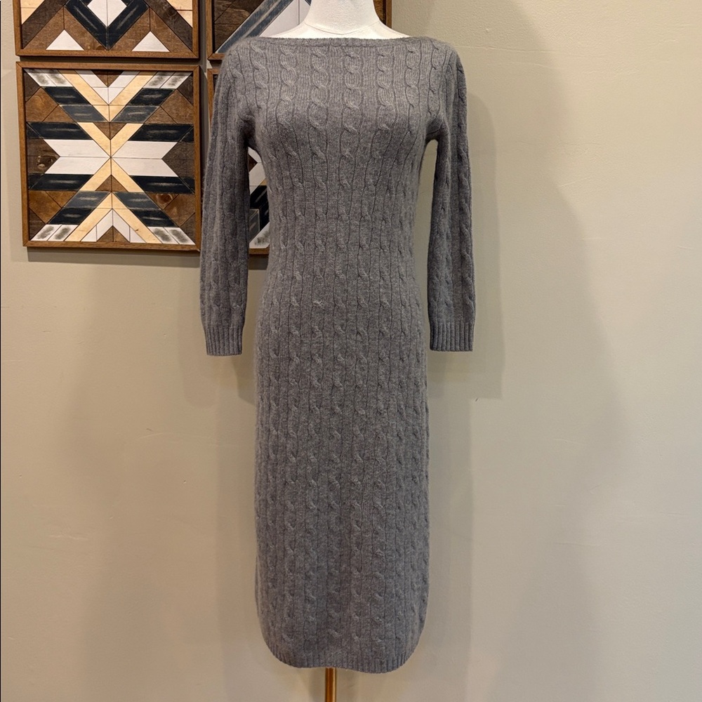 Ralph Lauren Black Label Heather Gray Cable Knit Long Dress